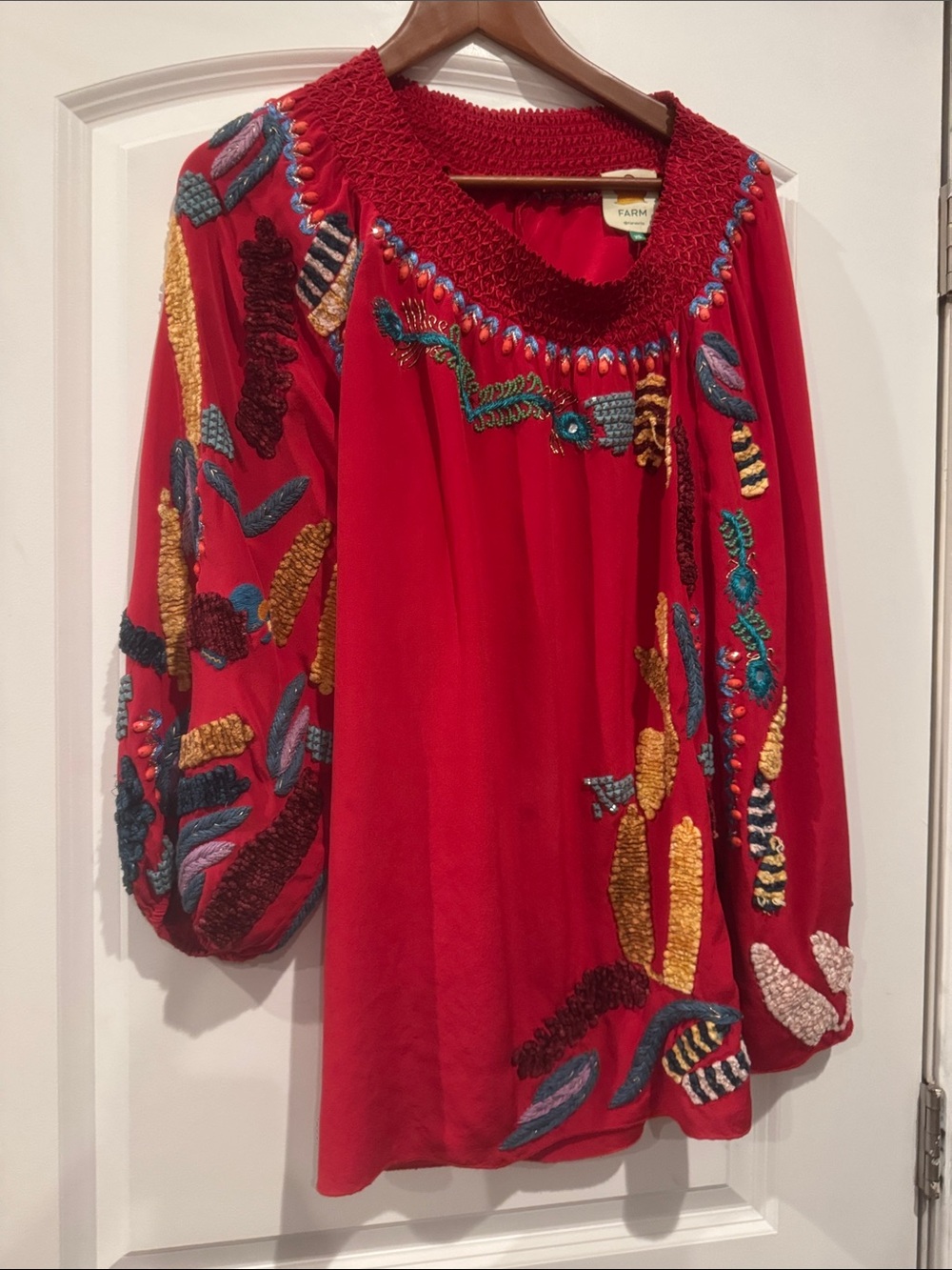 FARM Rio Red Embroidered mini dress one shouldee Tunic beaded embroidered